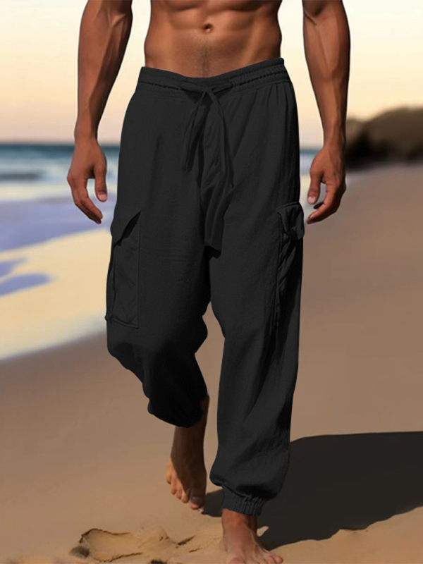 Versatile Cotton Cargo Trousers with Drawstring & Cuffed Hem - MENLL
